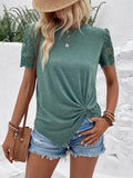 Lace Detail Short Sleeve Round Neck T-Shirt - Trendsi