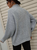 High Neck Balloon Sleeve Rib-Knit Pullover Sweater - Trendsi - Flyclothing LLC