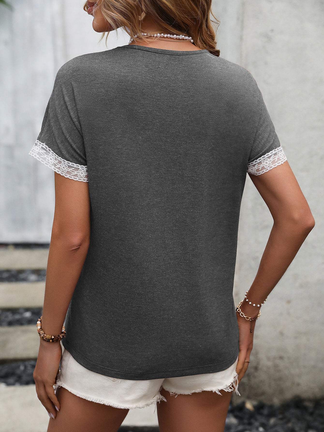 Contrast Round Neck Short Sleeve Tee - Trendsi - Flyclothing LLC