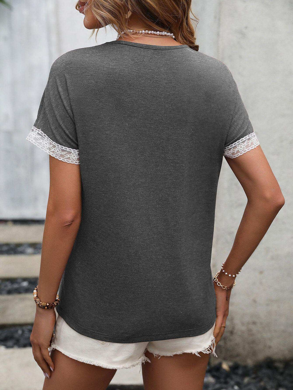 Contrast Round Neck Short Sleeve Tee - Trendsi - Flyclothing LLC