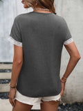 Contrast Round Neck Short Sleeve Tee - Trendsi - Flyclothing LLC
