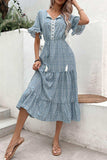 Printed Tassel Tie Flounce Sleeve Dress - Trendsi - Flyclothing LLC