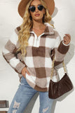 Plaid Half Zip Long Sleeve Sweatshirt - Trendsi