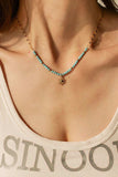 Turquoise Beaded 18K Gold-Plated Sun Shape Pendant Necklace - Trendsi - Flyclothing LLC