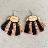 Fringe Detail Football Shape Wooden Dangle Earrings - Trendsi