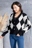 Geometric Button Up Dropped Shoulder Cardigan - Trendsi
