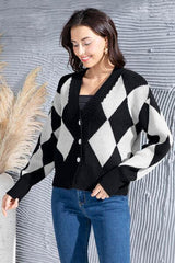 Geometric Button Up Dropped Shoulder Cardigan - Trendsi