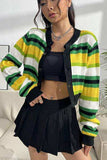 Striped Button Up Contrast Cropped Cardigan - Trendsi - Flyclothing LLC