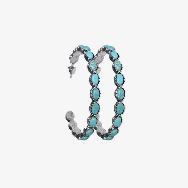 Artificial Turquoise C-Hoop Earrings - Trendsi - Flyclothing LLC