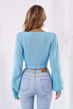 Bow V-Neck Long Sleeve Cropped Sweater - Trendsi - Flyclothing LLC