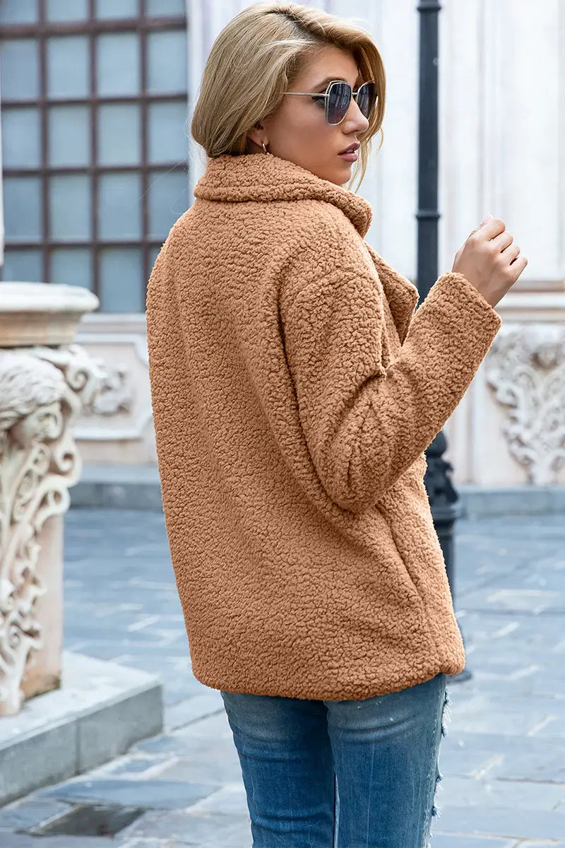 Full Size Lapel Collar Sherpa Coat - Trendsi - Flyclothing LLC