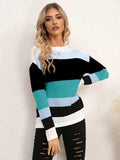 Striped Round Neck Dropped Shoulder Sweater - Trendsi - Flyclothing LLC