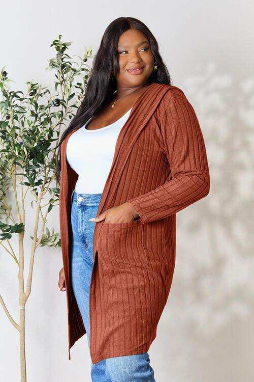 Basic Bae Full Size Ribbed Open Front Long Sleeve Cardigan - Trendsi - Flyclothing LLC