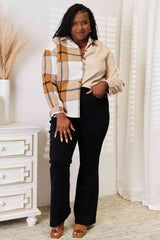 Double Take Plaid Print Dropped Shoulder Shirt - Trendsi - Flyclothing LLC