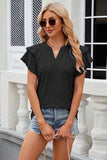 Eyelet Notched Short Sleeve T-Shirt - Trendsi - Flyclothing LLC