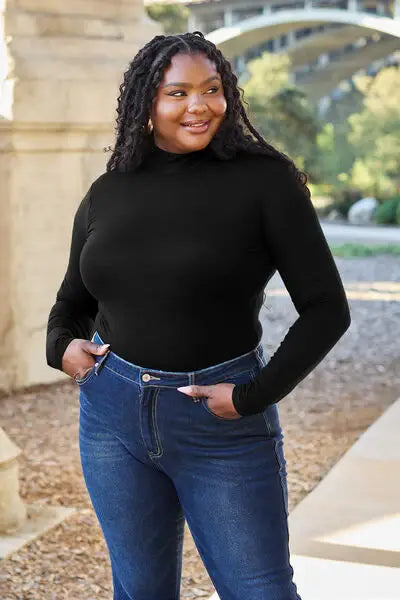 Basic Bae Full Size Mock Neck Long Sleeve Bodysuit - Trendsi - Flyclothing LLC