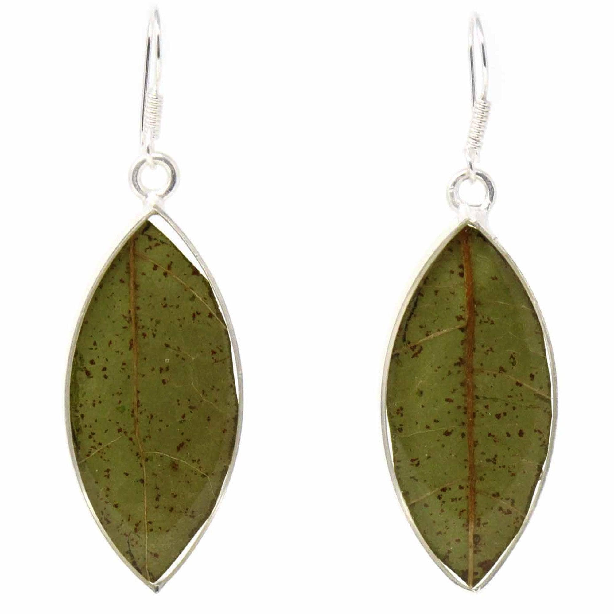Earrings, Natural Leaf in Resin - Artisana
