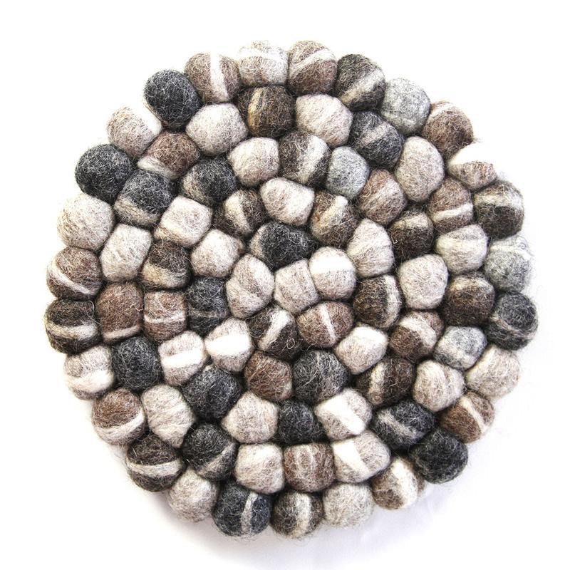 Hand Crafted Felt Ball Coasters from Nepal: 4-pack, Unicolor Grey - Global Groove (T) - Global Groove