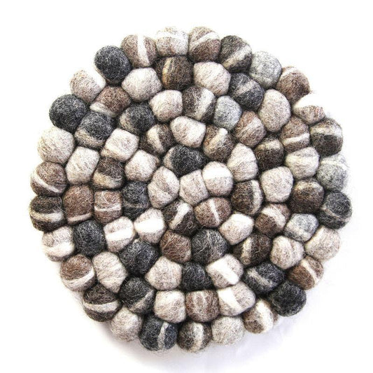 Hand Crafted Felt Ball Coasters from Nepal: 4-pack, Unicolor Grey - Global Groove (T) - Global Groove