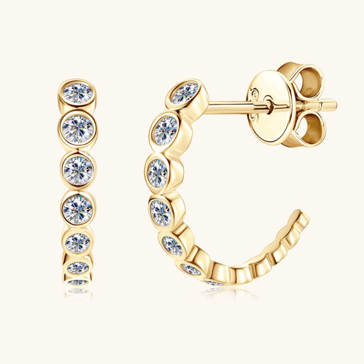 Inlaid Moissanite 925 Sterling Silver C-Hoop Earrings - Trendsi - Flyclothing LLC