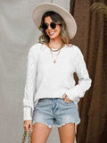Openwork Round Neck Raglan Sleeve Sweater - Trendsi - Flyclothing LLC