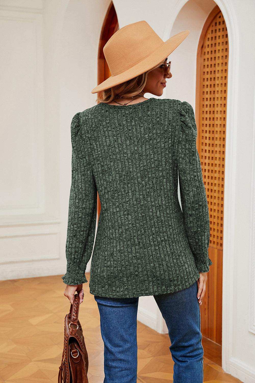 Square Neck Puff Sleeve Top - Trendsi - Flyclothing LLC