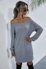 Waffle-Knit Boat Neck Mini Dress - Flyclothing LLC