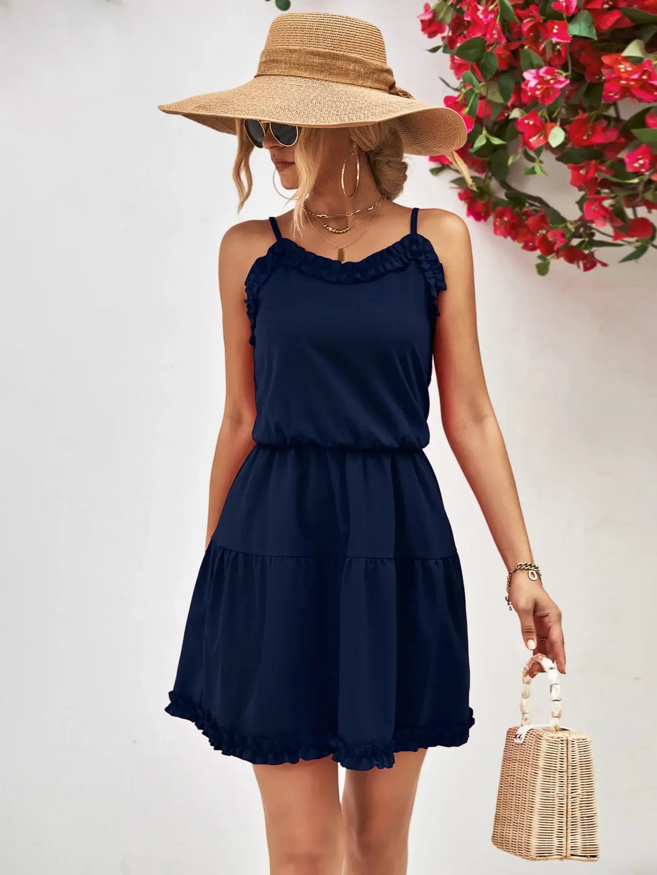 Frill Trim Spaghetti Strap Mini Dress - Trendsi - Flyclothing LLC