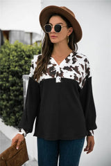 Animal Print Color Block Waffle-Knit Top - Trendsi - Flyclothing LLC