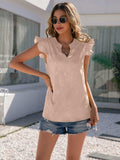 Notched Neck Butterfly Sleeve Blouse - Trendsi - Flyclothing LLC