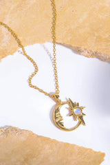 Copper 14K Gold Pleated Moon & Star Shape Pendant Necklace - Trendsi - Flyclothing LLC