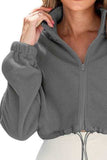 Drawstring Zip Up Dropped Shoulder Outerwear - Trendsi - Flyclothing LLC