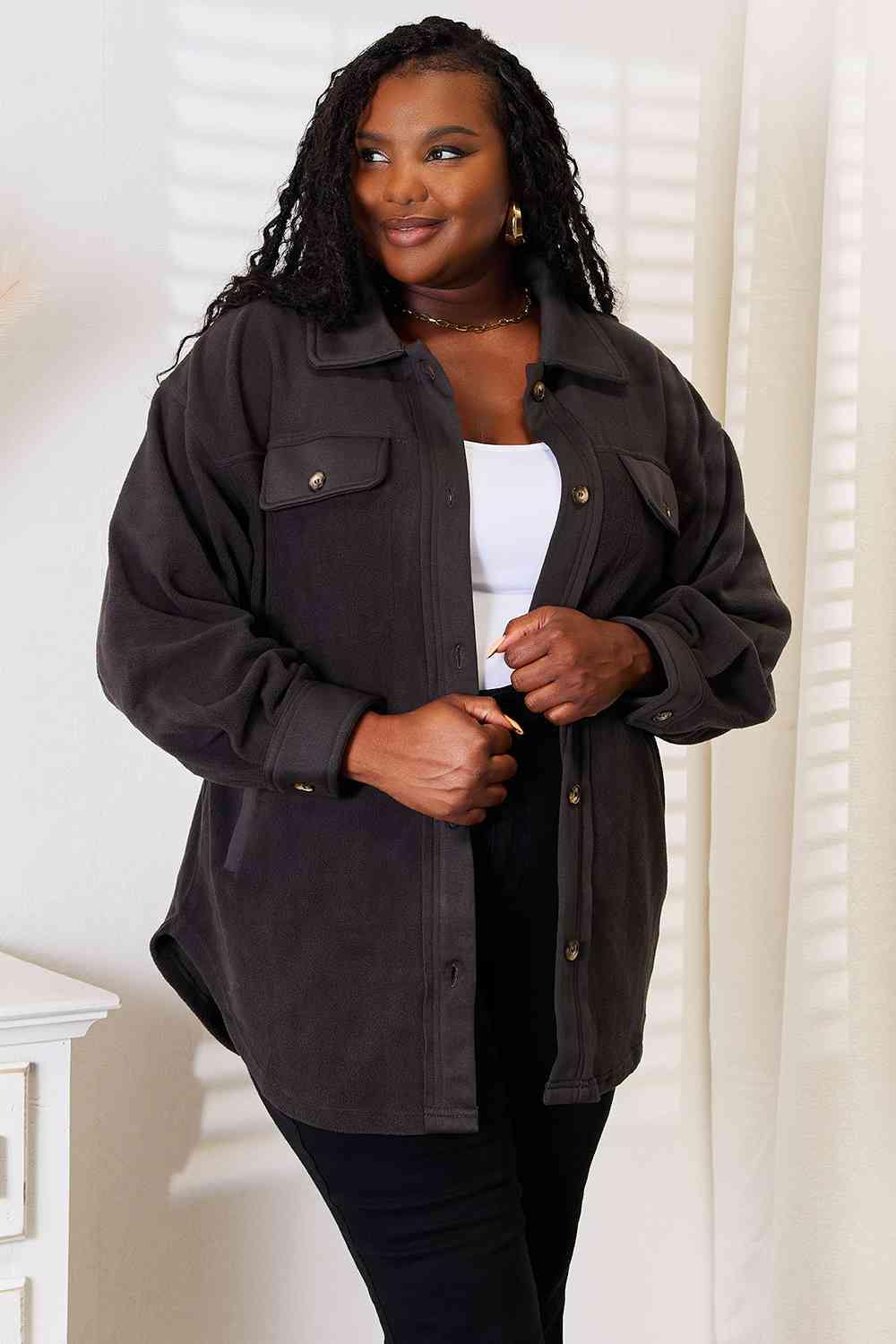 Heimish Cozy Girl Full Size Button Down Shacket - Trendsi