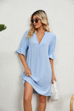 Notched Neck Flounce Sleeve Dress - Trendsi
