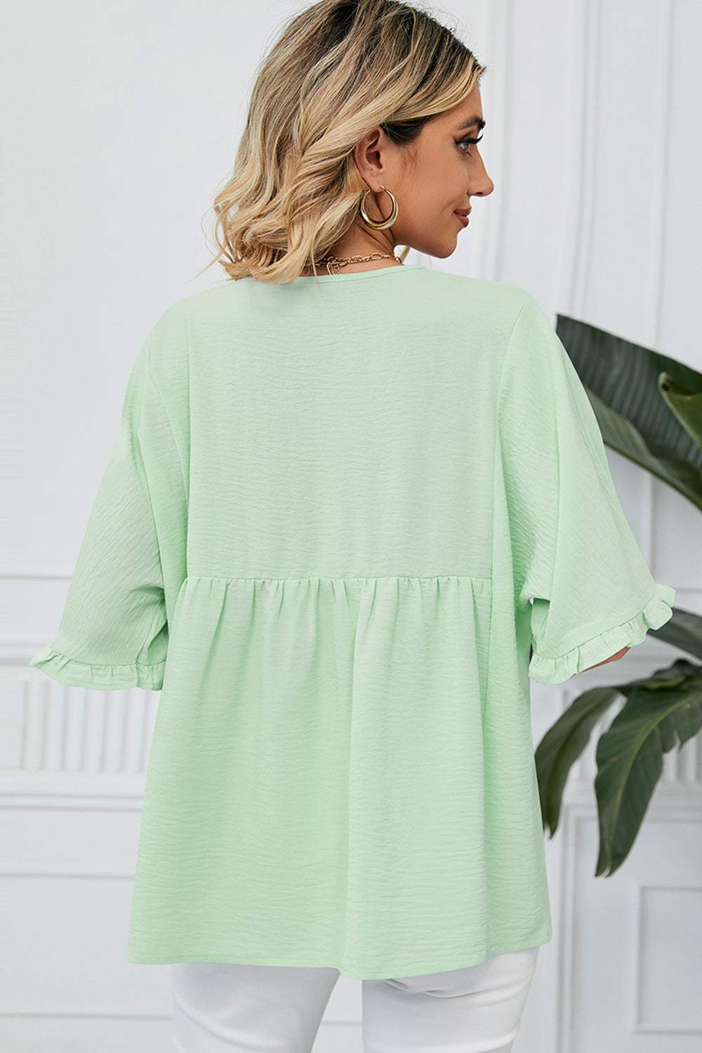 Peplum V-Neck Half Sleeve T-Shirt - Trendsi - Flyclothing LLC