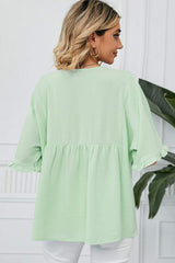 Peplum V-Neck Half Sleeve T-Shirt - Trendsi - Flyclothing LLC