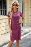 Ruched Round Neck Short Sleeve Mini Dress - Trendsi - Flyclothing LLC