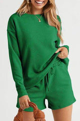 Round Neck Dropped Shoulder Top and Shorts Set - Trendsi - Flyclothing LLC