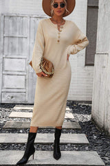 Notched Neck Dropped Shoulder Button-Down Midi Dress - Trendsi - Flyclothing LLC