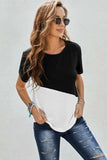 Two-Tone Round Neck Tee - Trendsi - Flyclothing LLC