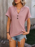 Eyelet Notched Short Sleeve T-Shirt - Trendsi - Flyclothing LLC