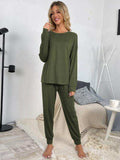 Round Neck Top and Drawstring Pants Lounge Set - Trendsi - Flyclothing LLC