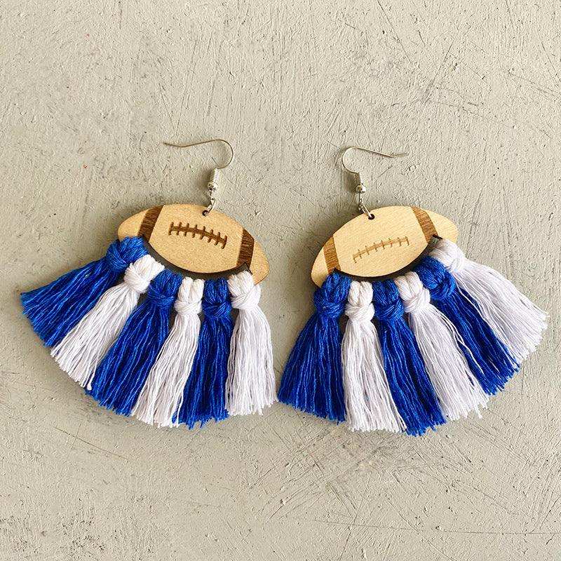 Fringe Detail Football Shape Wooden Dangle Earrings - Trendsi - Flyclothing LLC