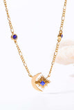 Moon & Star Shape Zircon Pendant Necklace - Trendsi - Flyclothing LLC