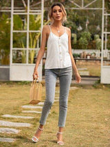 Decorative Button V-Neck Spaghetti Strap Cami - Trendsi - Flyclothing LLC
