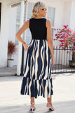 Striped Round Neck Sleeveless Midi Dress - Trendsi - Flyclothing LLC
