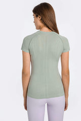 Round Neck Short Sleeve Active T-Shirt - Trendsi - Flyclothing LLC
