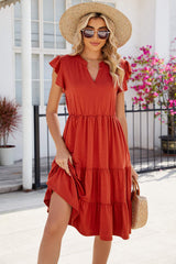 Ruched Notched Cap Sleeve Dress - Trendsi - Flyclothing LLC