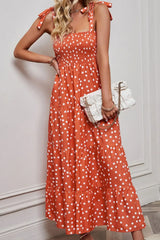 Polka Dot Smocked Tiered Sleeveless Dress - Trendsi - Flyclothing LLC
