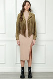 Veveret Suede Fringe Long Sleeve Moto Jacket - Flyclothing LLC